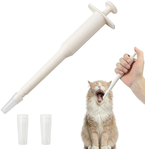 DAQUN Pet Pill Dispenser, Pill Popper for Cats - Pet Medicine Feeder with Plunger, Re-usable Tablet Dispenser for Dogs & Cats, Easy Give Medication Helper (White)