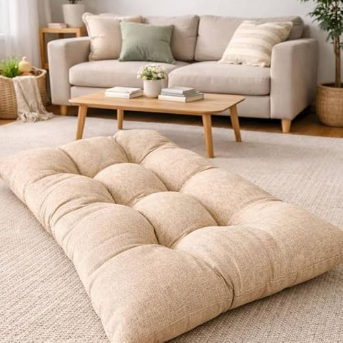 HAPPYRELAX - Cuscino per Cani Taglia Grande in Policotone Fresco e Resistente Lavabile (110x75cm, h19cm) Cuccia Cane Interno Imbottita in Fiocco di Poliestere, Cuscino Cane Made in Italy (Beige)