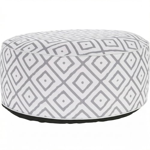 MIJOMA Aufblasbarer Pouf Ø55 x 25 cm – Graphic – Leichter Fußhocker für Wohnzimmer und Balkon – wasserabweisend – Sitzhocker und Fußablagee