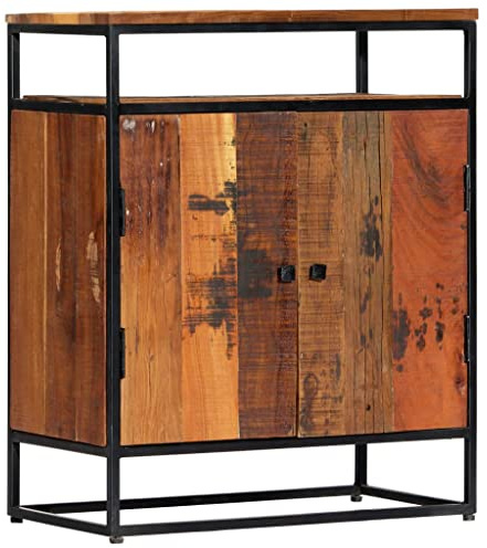 RCODSSK Beistellschrank mit 2 Türen und 1 Ablage aus massivem Altholz und Stahl - Vintage Sideboard Kommode aus recyceltem Holz