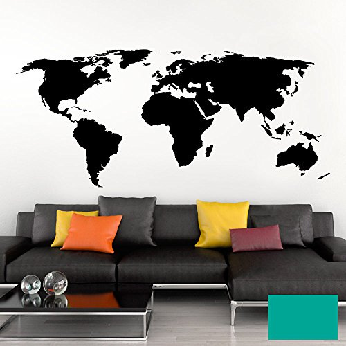 Grandora Wandtattoo Weltkarte Erde Globus Karte I türkis 200 x 87 cm I Welt Atlas Schlafzimmer Wohnzimmer Wandsticker Wandaufkleber W698