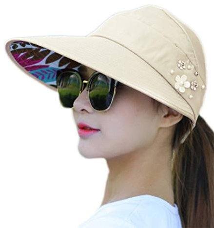 Metyou Sun Hats Women Summer Hat Outdoor UV Protection Wide Large Brim Cap Beach Visor Caps Foldable (Beige)
