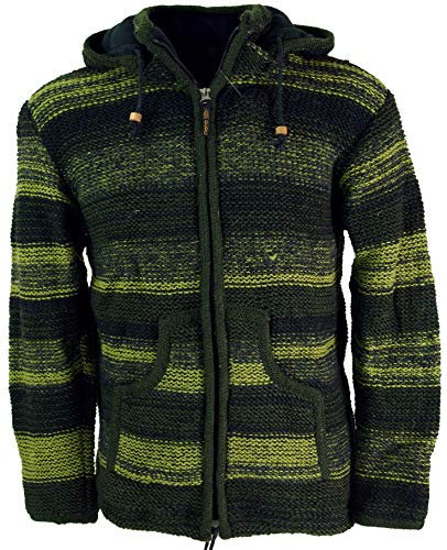 GURU SHOP Strickjacke Wolljacke Nepaljacke Batik Olive - Modell 25, Herren, Wolle, Size:XXL