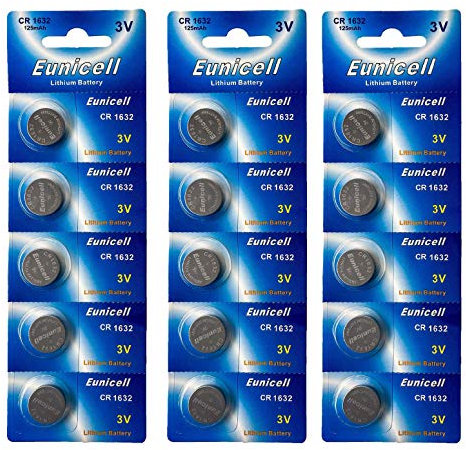 15 Eunicell CR1632 3 V Lithium Button Cell Battery 3 120 mAh (Blister Ercards 5 Batteries) (FBA)