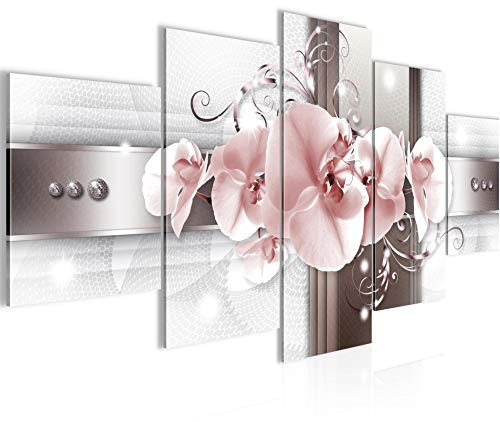 Runa Art - Tableau Fleurs Orchidée 200 x 100 cm 5 Parties XXL Decoration Murale Dessin Gris Rose 008351b