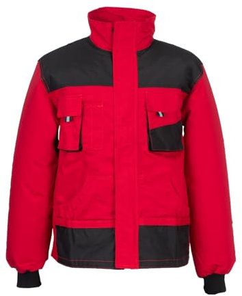 Kastor Arbeitsjacke Herren - Robuste Arbeitsjacke Männer mit Zwei Unteren Taschen, Zwei Brusttaschen mit Patte und Klettverschluss, Elastische Bündchen, Verstärkte 600D-Polyester Teile - Rot 50