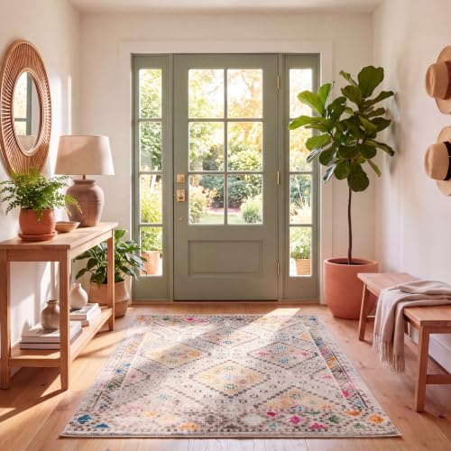 SAFAVIEH Boho Teppich für Wohnzimmer, Esszimmer, Schlafzimmer - Madison Collection, Kurzer Flor, Grau und Gelb, 200 x 300 cm