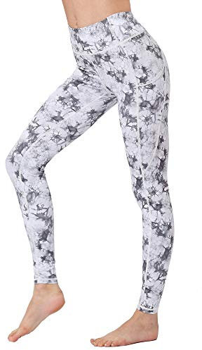 FLYILY Frauen Yoga Pants Gedruckt hohe Taillen-Power Flex Capris Workout Gamaschen für Fitness Laufen(GreyCloud,XL)
