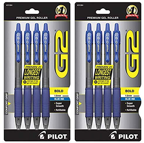 Pilot G2 Gel-Tintenroller, einziehbar, 4 Stück, blaue Tinte (31084), 2 Stück