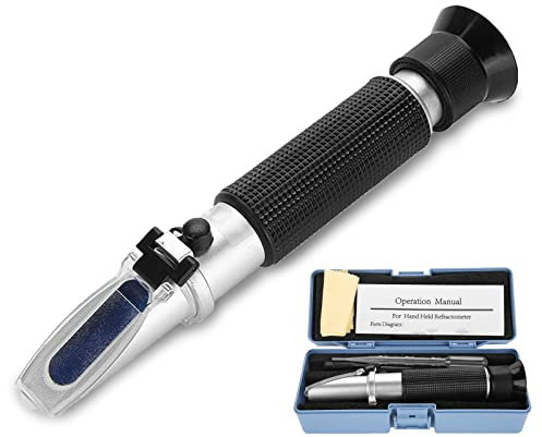 Refraktometer Honig 58-90% für Honigfeuchte, Brix und Baume,ATC-Handrefraktometer mit Aufbewahrungskoffer, Fokussiergriff, 12-27% Feuchtigkeit, Be' 38-43, 0,5%,Bienenzuchtbedarf
