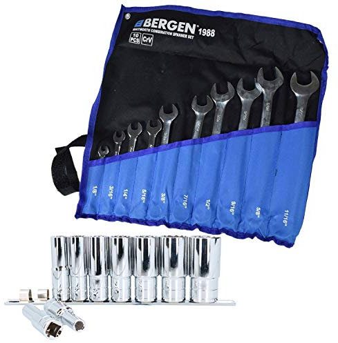 BSW British Whitworth Combination Spanner Wrench + Deep Sockets 19pc Set