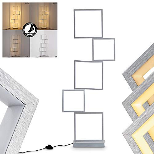 LED Stehlampe Bacolod, dimmbare Stehleuchte aus Metall in Aluminium gebürstet, 34 Watt, 3400 Lumen, Lichtfarbe 3000 Kelvin (warmweiß), Standleuchte mit Lichteffekt, dimmbar über den Fußschalter