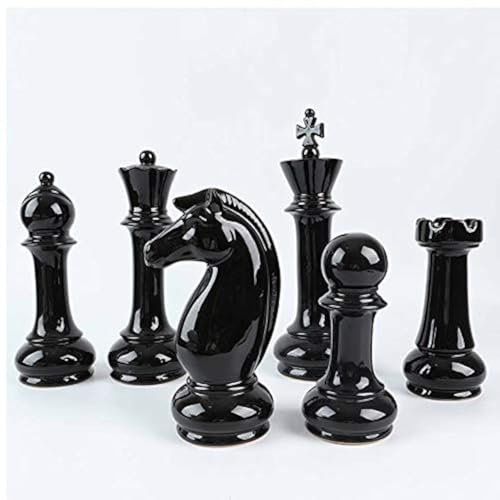 Juego de 6 piezas de ajedrez de cerámica con diseño de caballo de reina artística, color negro