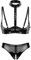 CHICTRY Womens 2 Piece Lingerie Set Stretch Vinyl Shelf Bra Quarter Cup Bra Tops with Panty Nightwear A Black S