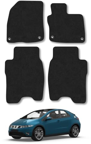 Honda Civic (2008-2011) Carpet Car Mats | Black Edge Trim Tailored Fit Floor Mats Full Coverage Protection Accessories Easy Clean Anti Slip Made in the UK