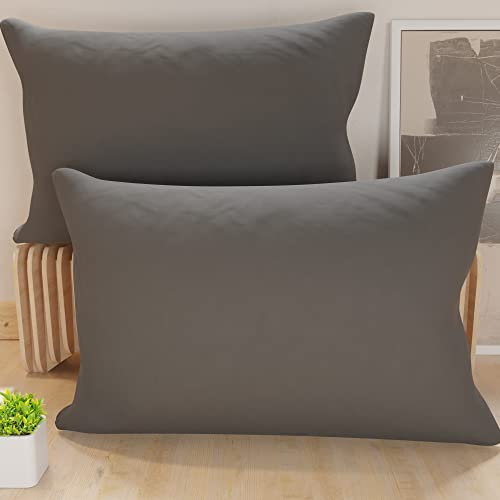 PETTI Artigiani Italiani - Coppia di Federe Cuscino 50x80 cm in Microfibra, Cuscini Arredo Camera da Letto, Divano, Set 2 Fodere Copricuscino, Federa Tinta Unita Grigio, 100% Made in Italy