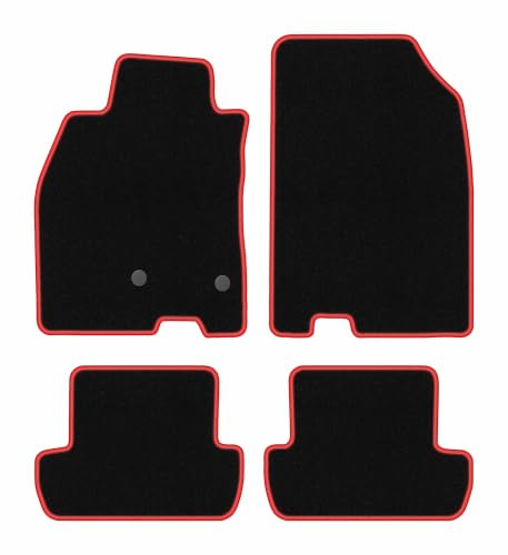 Velours-Fußmatten passend für Renault Megane III 2008-2015, Schwarz-Rot | passend für Schrägheck/Coupé/Grandtour/Kombi; Velours-Teppich (Polypropylen), ca. 6,5 mm