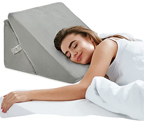 RELAX4LIFE Orthopädisches Keilkissen, Beinkissen Memory Foam, Relaxkissen mit abnehmbarem & waschbarem Bezug, Kopfkissen mit Griff & Klettverschluss, Kissen zum Relaxen, für Bett Couch Boden (Grau)