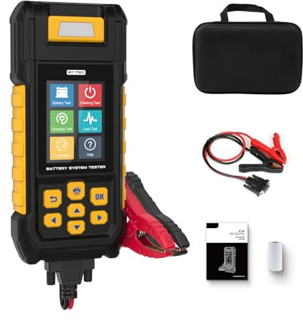 MOTOCOCHE 6V-12V-24V Autobatterie Tester Digital Eingebautem Thermodrucker, 30-1000DIN Batterien Tester Auto mit LCD Bildschirm