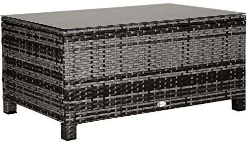 Outsunny Garten Beistelltisch Couchtisch Gartentisch Balkontisch Polyrattan Grau 85 x 50 x 39 cm