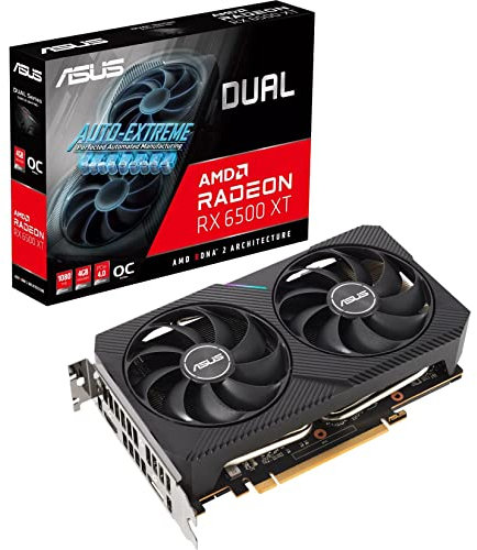 ASUS Dual AMD Radeon RX 6500 XT OC Edition Carte Graphique de Jeu GDDR6 4 Go (AMD RDNA 2, PCIe 4.0, mémoire GDDR6 4 Go, HDMI 2.1, DisplayPort 1.4a, Design axial-Tech, Technologie 0 DB)