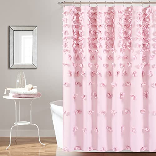 Lush Decor Riley Duschvorhang, luxuriöser Duschvorhang mit Schleifen, Bezaubernde Textur, schönes und Elegantes Mädchen-Badezimmer-Accessoire, romantisch, glamourös, Vintage-Badezimmer-Dekor