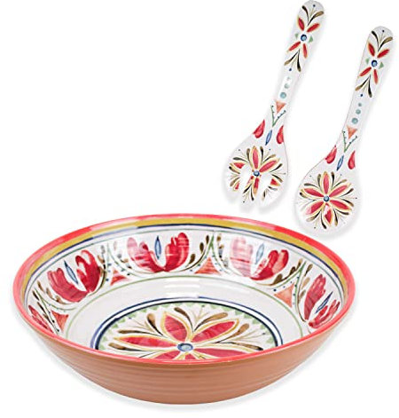 Purely Home Mediterranean - Outdoor/Camping/Picnic - Melamine/Plastic Salad Bowl & Servers Set