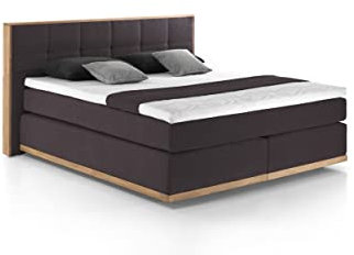 Mivano Boxspringbett Levana/Bett mit Sockel aus Massivholz, 7-Zonen-Federkernen und Topper Premium / H2 + H3 / Liegefläche 200 x 200 / Liegehöhe 59 cm/Chenille, Dunkelbraun