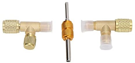 Schlauchverbinder T-Stücks, 1/4 Zoll Schnellkupplungs Zugangs Ventilkern Messing T Adapter Mit Ventilkernschlüssel Und Anschlussstecker für Kraftstoff Luft Rohrverbindungsstücke für Camping