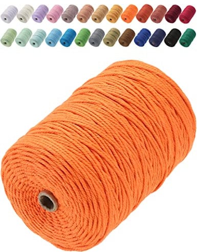 GOHOF Macrame Cord 3mm x 200m Premium Cotton Macrame Rope, 4 Strand Twisted Soft Cotton Cord, One of The Most Perfect Materials for Macrame Art, Cotton String Without Chemicals (Mustard)