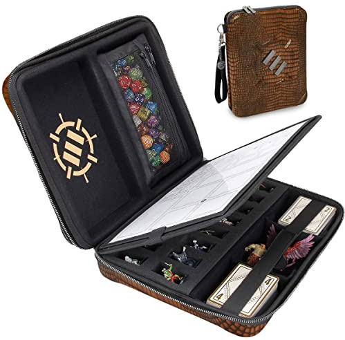 Enhance RPG Organizer Bag - DND Folder with Built-in Drawing Sheet Holder and Erasable Scribe Panel, Cube Roll Area, Removable Pen Pocket, Miniature Foam Tray, Wrist Strap