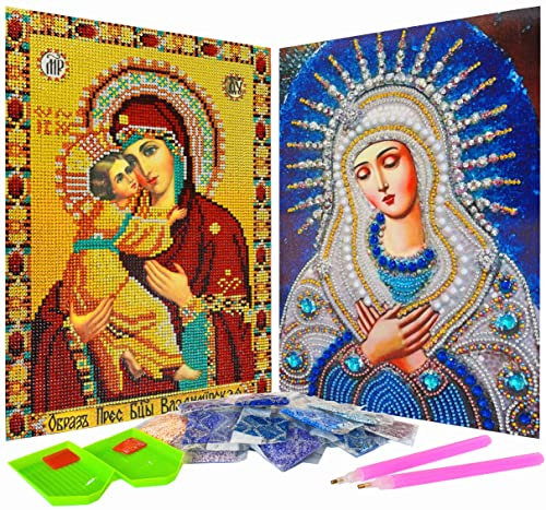 2er-Pack 5D Diamond Painting Kits Jungfrau Maria Vollbohrer Kristall Strass Harz Diamant Malerei Mutter Maria Diamant Bilder für Wanddekoration, Leinwandgröße 30,5 x 40,6 cm, Muster #6