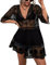 RITOSTA Women's Beach Cover ups Bikini Swimsuit Swimwear Cover Up Swim Sarongs for Women Beachwear Beach Dress Bathing Suit Summer Casual Lace Floral V Neck (Black,One Size)