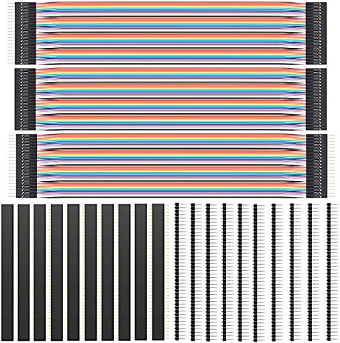 Youmile 120 pcs 3 x 30CM Jumper Wire Cable Set 40pin Dupont cable Male to Female, Male to Male, Female to Female Breadboard DuPont Line + 20 pcs pin header Single Row 40pin 2.54mm PCB header