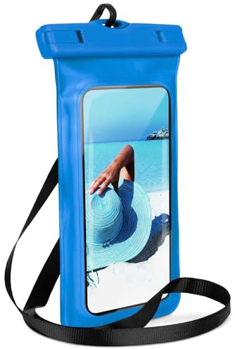 ONEFLOW Beach Bag für iPhone 7 / iPhone 8 wasserdichte Hülle mit Touch und Kamera Fenster, Unterwasser Handyhülle zum Reisen, Schwimmen mit Armband und Band zum Umhängen, Blau