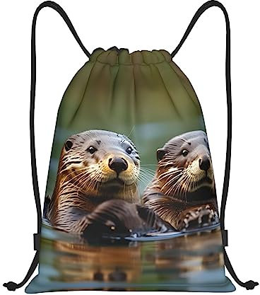 PIXOLE Rucksack mit Kordelzug, Motiv: Pilz, bedruckt, wasserabweisend, Sportbeutel, Turnbeutel, für Männer und Frauen, Otter, Small