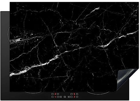 KitchenYeah© Copri Piano Cottura 75x52 cm Coprifornelli Tappetino per Induzione Fornello Tutto per la Cucina Marmo - Nero - Aspetto del marmo - Bianco - Lusso - Pietra