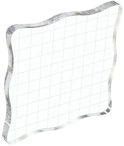 PATIKIL 4 x 4 Acrylic Stamp Block, Clear Stamping Block with Grid Lines Decorative Mounting Blocks Wave for Scrapbooking DIY Crafts Card Making