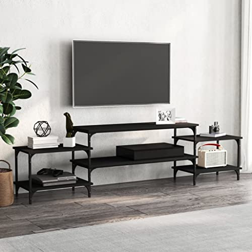 Higsose TV-Schrank 197x35x52cm Schwarz,Holzwerkstoff,Stahl,Holzwerkstoff Gefertigte Bücherregal,Modernen Medienschrank,DVD Ständer,Klassische TV Tisch,Wohnzimmer Vitrine, A810