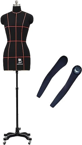 AviiSo Mannequin Büste Weiblicher Näh-Mannequin-Ständer mit Armen, Schneiderpuppe aus Styropor, höhenverstellbar ( Color : Black , Size : XL-86 )