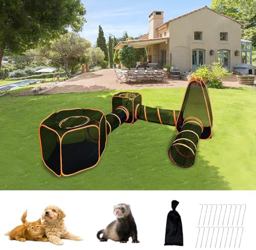 Keyzone Outdoor Cat Enclosures for Indoor Cats, 6-in-1 Portable Cat Playhouse (Outdoor Cat Tent and Circle Cat Tunnel) for Cats and Small Animals, Indoor Playpen with Carry Bag (6-in-1 set)