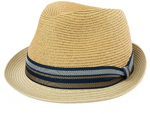 Comhats Straw Hats for Men UK Summer Trendy Trilby Fedora Panama Hat for Holiday Beach Sun Hats for Swimming Beige L
