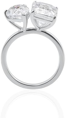 Wycian Trauringe Vintage, Damenring Diamanten 14 Karat Weißgold Größe 49 (15.6) Moissanit Rechteckschliff Weiß Gravur Für Valentinstag