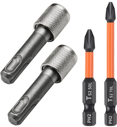 2 Stk Sechskantschaft SDS Bithalter, Bithalter mit Sds Aufnahme 50/70 mm, Sds Plus Bithalter für Hammerbohrer mit Vierkantschaft, Leichte Elektropickel, Sechskantbits, Bohrer, Steckschlüsseleinsätze