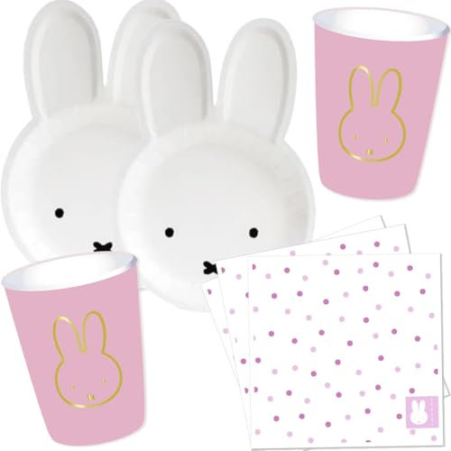 Carpeta 37-TLG Party-Set * SÜSSES HÄSCHEN * für 8 Gäste mit Formteller + Becher + Servietten + Luftballons | Happy Birthday Party Geburtstag Kindergeburtstag Kinder Deko Hase Osterhase Ostern