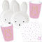 Carpeta 37-TLG Party-Set * SÜSSES HÄSCHEN * für 8 Gäste mit Formteller + Becher + Servietten + Luftballons | Happy Birthday Party Geburtstag Kindergeburtstag Kinder Deko Hase Osterhase Ostern