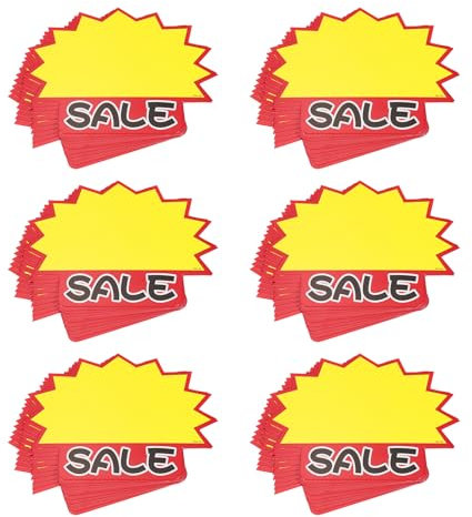 QUARKZMAN Star Burst SALE Normale Schilder, Preisschilder, Stern-Preisetiketten, 7 x 5,5 Zoll, roter Rand, gelbe Farbe, für Einzelhandelsverkaufspreise, 60 Stück