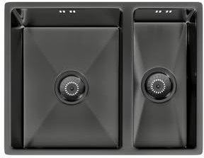 Möckeln | 1.5 Bowl Stainless Steel Kitchen Sink | Inset or Undermounted | Strainer Wastes Supplied | Copper Finish - 555mm x 440mm x 200mm (Gun Metal)