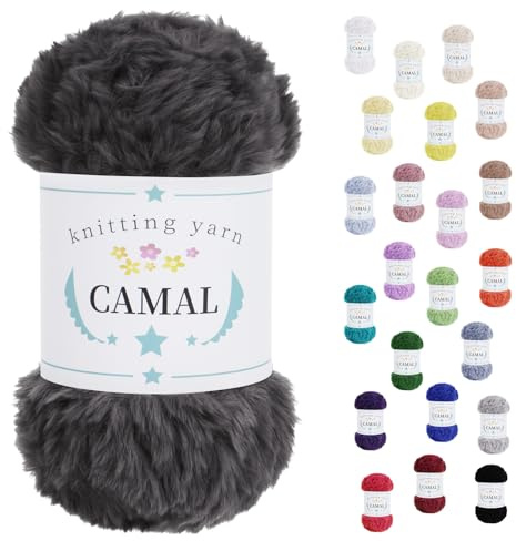 CAMAL Laine à Tricoter, 100g Fil de Fausse Fourrure Velours Fil Crochet Duveteux Pelote de Laine Velours pour Crochet Couverture, Chapeau, Poupées, Châles - 60m (Gris)