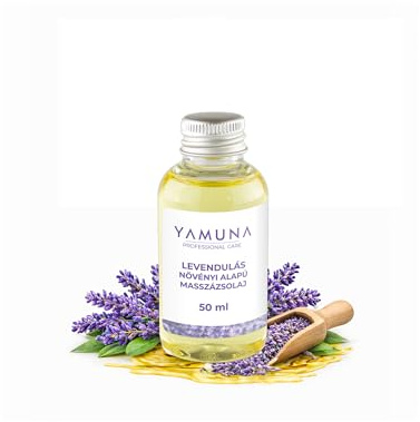 YAMUNA NATURAL BEAUTY Massageöl, 100% pflanzlich, Naturkosmetik aus Ungarn. Professionelles Öl – frei von Paraffin und Parabenen für eine erfrischende Massage.(50 ml) (Lavendel)